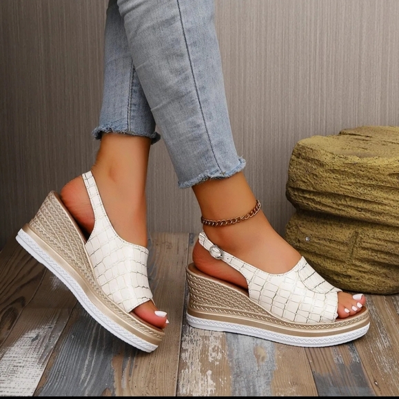 Open Toe Wedge Slingback Sandals - Picture 1 of 5